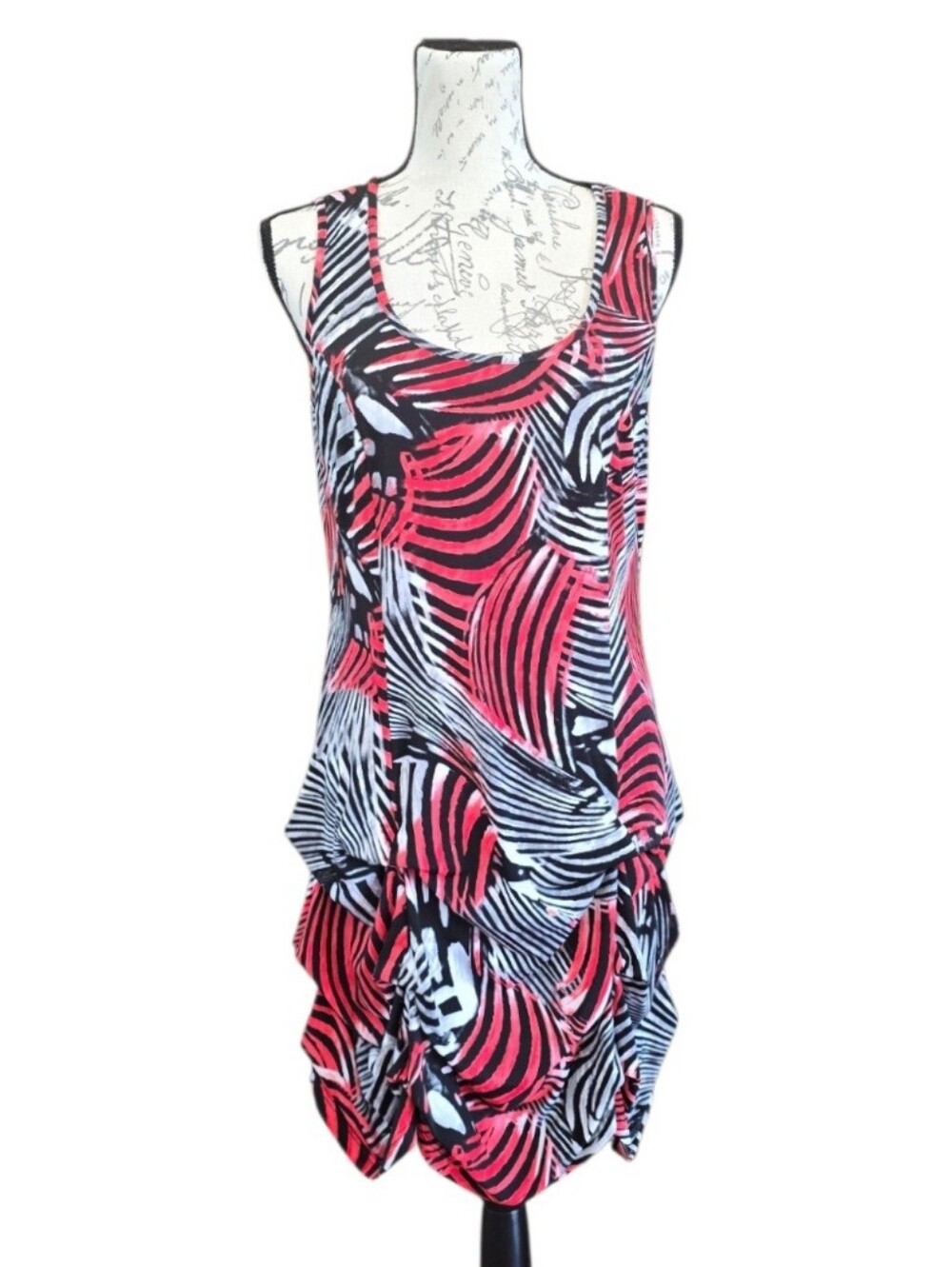 Bali Red Black Zebra Swirl Stripe Sleeveless Dress 10